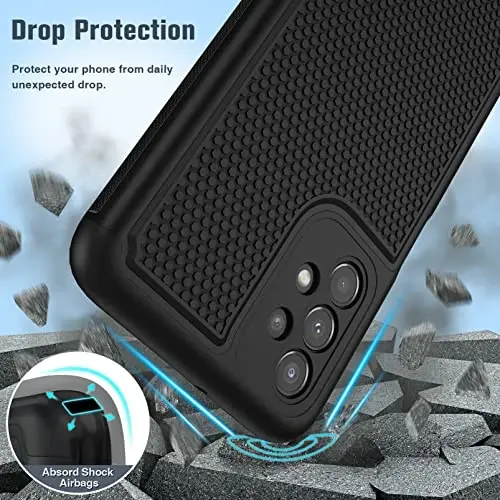 FNTCASE Samsung Galaxy A23 5G uchun g'ilof: (Samsung Galaxy A23 4G LTE) Ikki qatlamli himoya, zarbaga chidamli, sirpanmaydigan teksturali orqa bamperli kuchli telefon qopqog'i - 6,6 dyuymli qora - 4