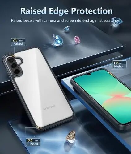 FNTCASE Samsung Galaxy A26-5G G‘ilofi: Shaffof Harbiy Darajadagi Tomchidan Himoya Sariqlikka Qarshi Mobil Telefon Qopqog‘i - Mustahkam Zarbga Chidamli Himoya Bumper Shaffof G‘ilof (Qora) - 5