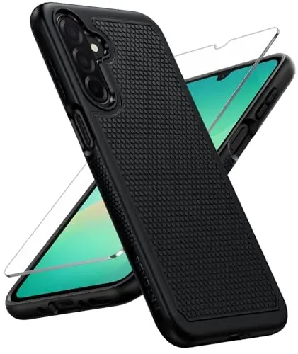 FNTCASE Samsung Galaxy A26-5G uchun g'ilof: Ikki qatlamli himoya, zarbaga chidamli, sirpanmaydigan teksturali orqa qopqoqli kuchli telefon qopqog'i - Harbiy himoya bamperi - 2025, 6.7 dyuym (Qora) 