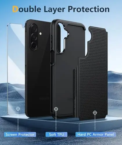 FNTCASE Samsung Galaxy A26-5G uchun g'ilof: Ikki qatlamli himoya, zarbaga chidamli, sirpanmaydigan teksturali orqa qopqoqli kuchli telefon qopqog'i - Harbiy himoya bamperi - 2025, 6.7 dyuym (Qora) - 3