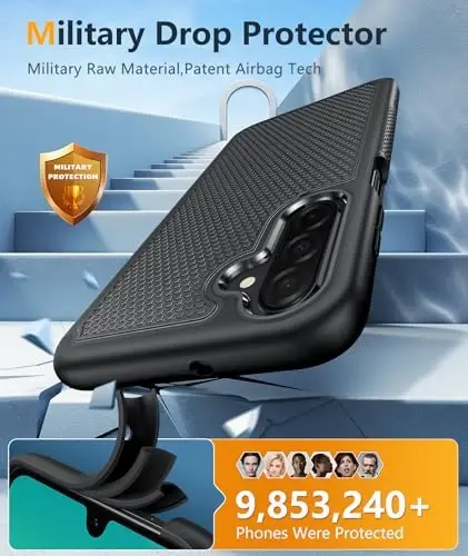 FNTCASE Samsung Galaxy A26-5G uchun g'ilof: Ikki qatlamli himoya, zarbaga chidamli, sirpanmaydigan teksturali orqa qopqoqli kuchli telefon qopqog'i - Harbiy himoya bamperi - 2025, 6.7 dyuym (Qora) - 4