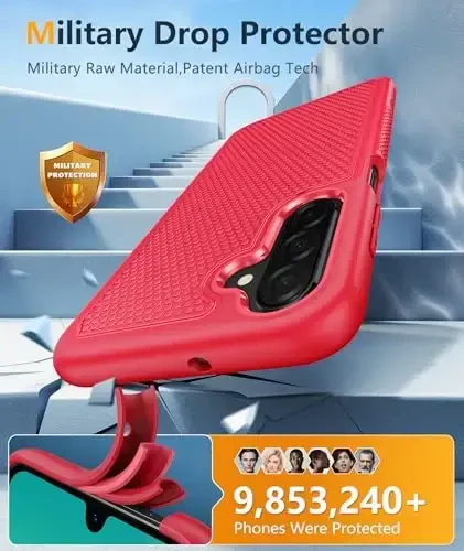 FNTCASE Samsung Galaxy A26-5G uchun g‘ilof: Ikki qatlamli himoya, zarbga chidamli, sirpanmaydigan teksturali orqa qopqoqli, harbiy himoyali bamperli kuchli telefon qopqog‘i - 2025, 6,7 dyuym (Qizil) - 4