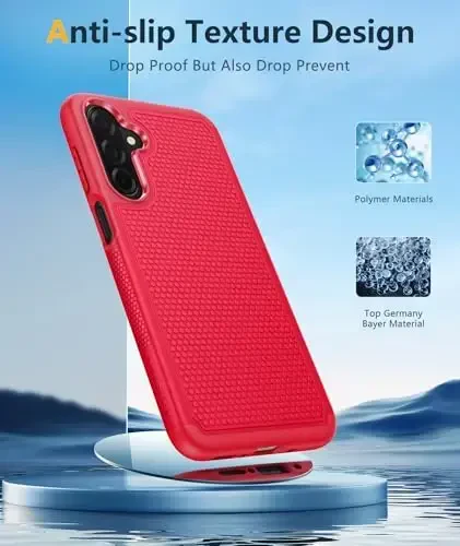 FNTCASE Samsung Galaxy A26-5G uchun g‘ilof: Ikki qatlamli himoya, zarbga chidamli, sirpanmaydigan teksturali orqa qopqoqli, harbiy himoyali bamperli kuchli telefon qopqog‘i - 2025, 6,7 dyuym (Qizil) - 5