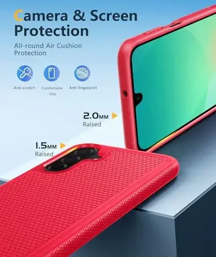 FNTCASE Samsung Galaxy A26-5G uchun g‘ilof: Ikki qatlamli himoya, zarbga chidamli, sirpanmaydigan teksturali orqa qopqoqli, harbiy himoyali bamperli kuchli telefon qopqog‘i - 2025, 6,7 dyuym (Qizil) - 6