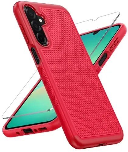 FNTCASE Samsung Galaxy A26-5G uchun g‘ilof: Ikki qatlamli himoya, zarbga chidamli, sirpanmaydigan teksturali orqa qopqoqli, harbiy himoyali bamperli kuchli telefon qopqog‘i - 2025, 6,7 dyuym (Qizil) 