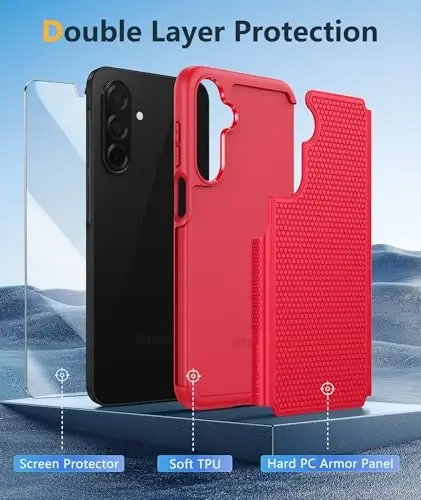 FNTCASE Samsung Galaxy A26-5G uchun g‘ilof: Ikki qatlamli himoya, zarbga chidamli, sirpanmaydigan teksturali orqa qopqoqli, harbiy himoyali bamperli kuchli telefon qopqog‘i - 2025, 6,7 dyuym (Qizil) - 3