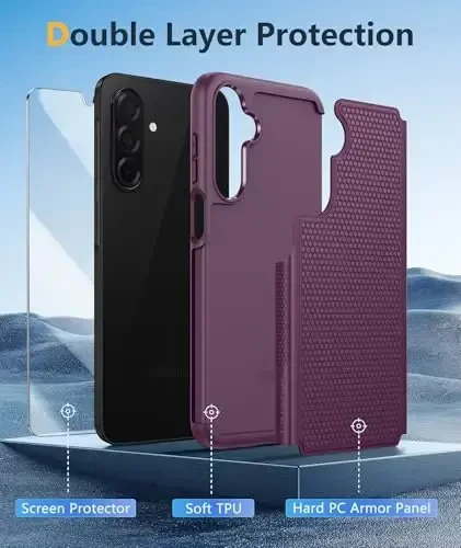FNTCASE Samsung Galaxy A26-5G uchun g'ilof: Ikki qavatli himoya og'ir yuk mobil telefon qopqog'i zarbga chidamli qo'pol, sirpanmaydigan teksturali orqa - Harbiy himoya bamperi - 6,7 dyuym (Burgundi binafsha) - 3