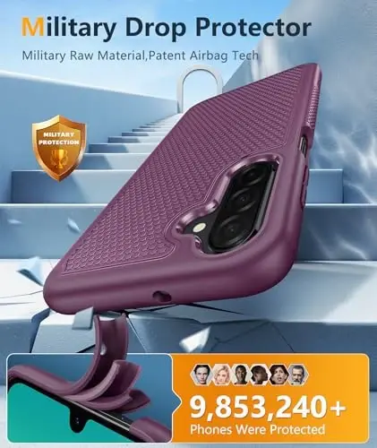 FNTCASE Samsung Galaxy A26-5G uchun g'ilof: Ikki qavatli himoya og'ir yuk mobil telefon qopqog'i zarbga chidamli qo'pol, sirpanmaydigan teksturali orqa - Harbiy himoya bamperi - 6,7 dyuym (Burgundi binafsha) - 4