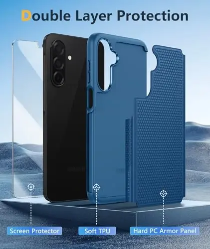 FNTCASE Samsung Galaxy A26-5G uchun g'ilof: Ikki qavatli himoya, zarbga chidamli, sirpanmaydigan teksturali orqa, harbiy himoya bamperi - 2025, 6.7 dyuym (ko'k) - 3