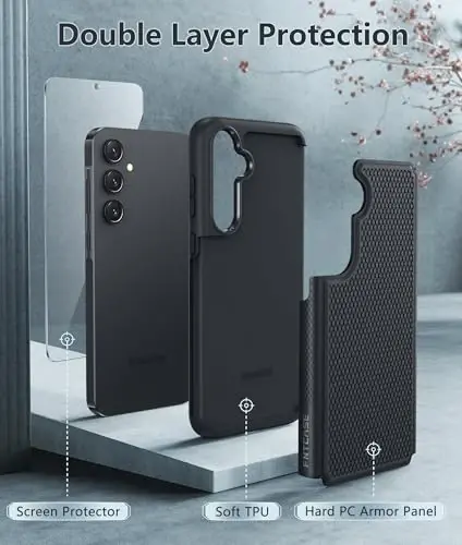 FNTCASE Samsung Galaxy A35-5G uchun g'ilof: A55-5G ikki qavatli himoya kuchli telefon qopqog'i zarbga chidamli qo'pol sirpanmaydigan teksturali orqa - Harbiy himoya bamperi qattiq - 2024, 6.6 dyuym - 3