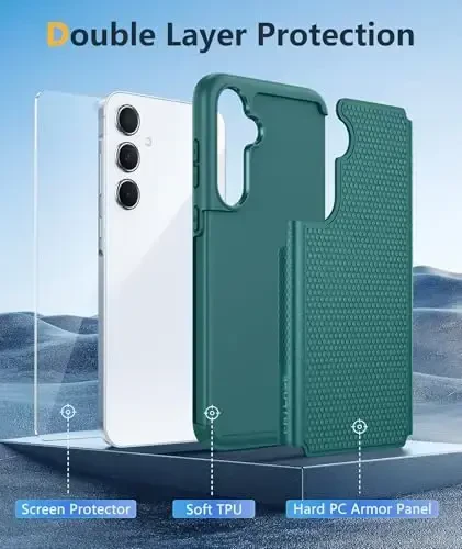 FNTCASE Samsung Galaxy A35-5G uchun g'ilof: Ikki qatlamli himoya kuchli telefon qopqog'i zarbaga chidamli, sirpanmaydigan to'qimali orqa - Harbiy himoya bamperi - 2024, 6,6 dyuymli yashil - 3