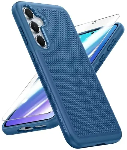 FNTCASE Samsung Galaxy A35-5G uchun g'ilof: Ikki qatlamli himoya, og'ir yuk ko'taruvchi mobil telefon qopqog'i, zarbga chidamli, sirpanmaydigan teksturali orqa tomoni bilan mustahkam - Harbiy himoya Bumper Tough - 2024, 6.6 dyuymli ko'k - FNTCASE