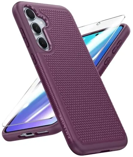 FNTCASE Samsung Galaxy A35-5G uchun g'ilof: Ikki qatlamli himoya, zarbaga chidamli, sirpanmaydigan teksturali orqa - Harbiy himoya bamperi - 2024, 6.6 dyuym Binafsha 