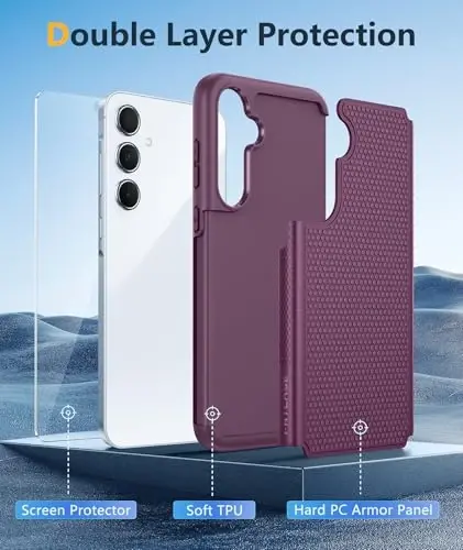 FNTCASE Samsung Galaxy A35-5G uchun g'ilof: Ikki qatlamli himoya, zarbaga chidamli, sirpanmaydigan teksturali orqa - Harbiy himoya bamperi - 2024, 6.6 dyuym Binafsha - 3