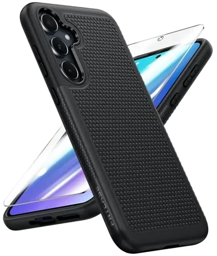 FNTCASE Samsung Galaxy A35-5G uchun g‘ilof: Ikki qatlamli himoya, zarbga chidamli, sirpanmaydigan teksturali orqa qopqoqli kuchli telefon qopqog‘i - Harbiy himoya bamperi - 2024, 6.6 dyuym qora - FNTCASE