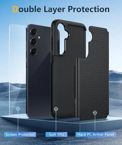 FNTCASE Samsung Galaxy A35-5G uchun g‘ilof: Ikki qatlamli himoya, zarbga chidamli, sirpanmaydigan teksturali orqa qopqoqli kuchli telefon qopqog‘i - Harbiy himoya bamperi - 2024, 6.6 dyuym qora - 3