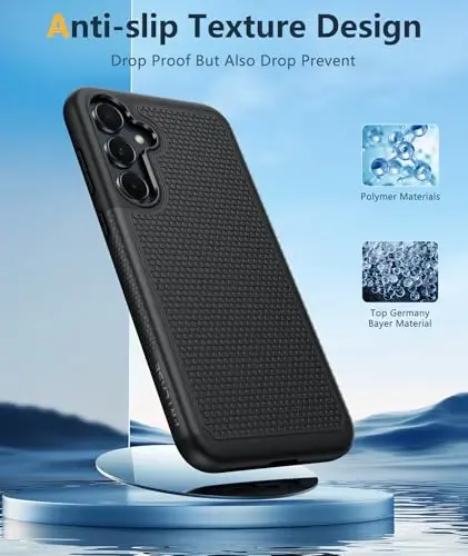 FNTCASE Samsung Galaxy A35-5G uchun g‘ilof: Ikki qatlamli himoya, zarbga chidamli, sirpanmaydigan teksturali orqa qopqoqli kuchli telefon qopqog‘i - Harbiy himoya bamperi - 2024, 6.6 dyuym qora - 5