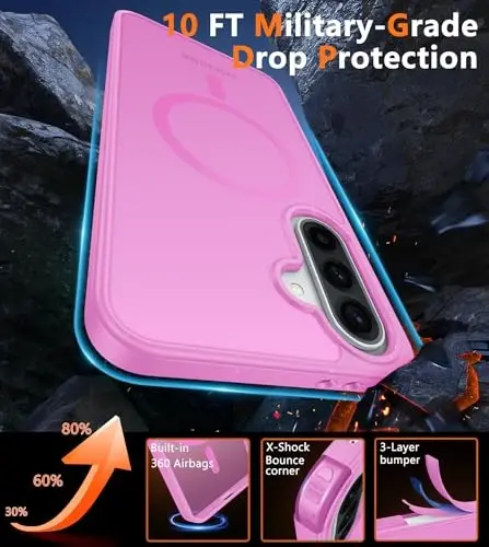 FNTCASE for Galaxy A36 5G Phone Case, Fit for Magsafe, Screen Protector | Translucent Matte Magnetic Back, 14FT Military Grade Drop Protection, Shockproof Protective Phone Cover, Pink - 3