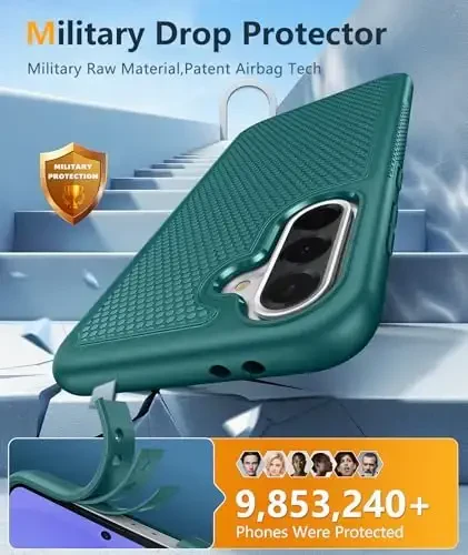 FNTCASE Samsung Galaxy A36-5G uchun: A56-5G ikki qatlamli himoya kuchli telefon qopqog'i zarbaga chidamli, sirpanmaydigan teksturali orqa tomoni - harbiy himoya bamperi, 6,7 dyuym (yashil) - 4