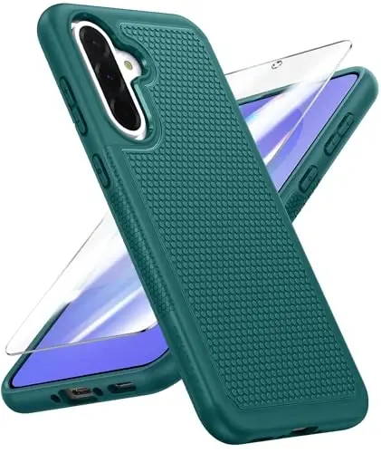FNTCASE Samsung Galaxy A36-5G uchun: A56-5G ikki qatlamli himoya kuchli telefon qopqog'i zarbaga chidamli, sirpanmaydigan teksturali orqa tomoni - harbiy himoya bamperi, 6,7 dyuym (yashil) 