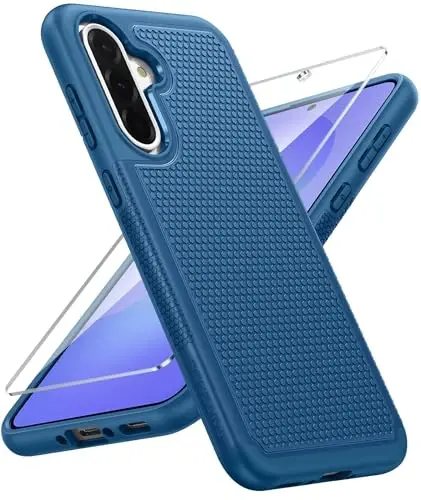 FNTCASE Samsung Galaxy A36-5G uchun g'ilof: A56-5G Ikki qatlamli himoya kuchli telefon qopqog'i zarbaga chidamli, sirpanmaydigan teksturali orqa - Harbiy himoya bamperi 6,7 dyuym (ko'k) 