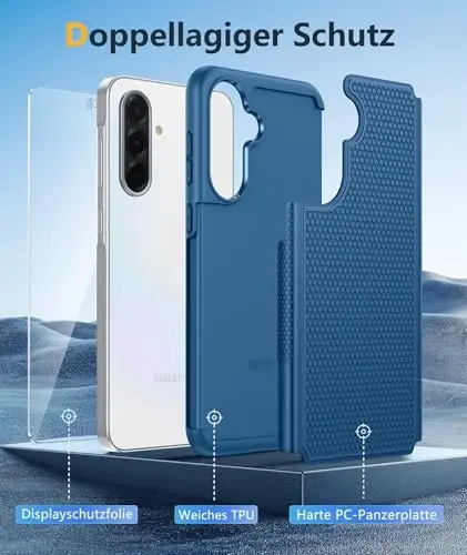 FNTCASE Samsung Galaxy A36-5G uchun g'ilof: A56-5G Ikki qatlamli himoya kuchli telefon qopqog'i zarbaga chidamli, sirpanmaydigan teksturali orqa - Harbiy himoya bamperi 6,7 dyuym (ko'k) - 3