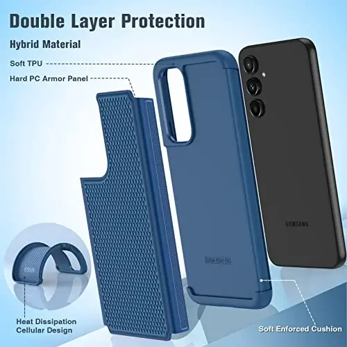 FNTCASE Samsung Galaxy A54 5G uchun g'ilof: Ikki qatlamli to'liq zarbga chidamli himoya | Bardoshli og'ir yuk ko'taruvchi mobil telefon qopqog'i | Yumshoq ingichka mato yengil teksturali orqa - Harbiy himoya - FNTCASE (1)