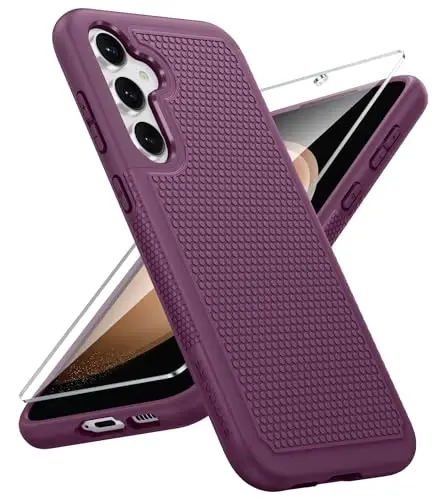 FNTCASE Samsung Galaxy S23-FE uchun g'ilof: Ikki qatlamli himoya, kuchli mobil telefon qopqog'i, mustahkam to'liq korpus, harbiy standartdagi zarba o'tkazmaydigan telefon g'ilofi (Bordo binafsha) 
