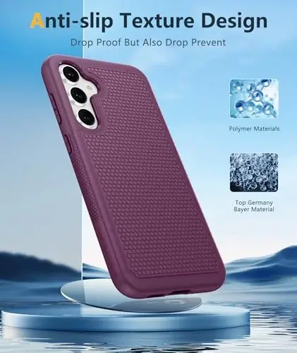 FNTCASE Samsung Galaxy S23-FE uchun g'ilof: Ikki qatlamli himoya, kuchli mobil telefon qopqog'i, mustahkam to'liq korpus, harbiy standartdagi zarba o'tkazmaydigan telefon g'ilofi (Bordo binafsha) - 5