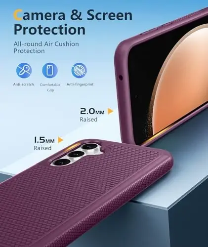 FNTCASE Samsung Galaxy S23-FE uchun g'ilof: Ikki qatlamli himoya, kuchli mobil telefon qopqog'i, mustahkam to'liq korpus, harbiy standartdagi zarba o'tkazmaydigan telefon g'ilofi (Bordo binafsha) - 1