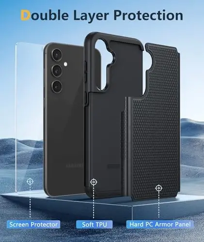 FNTCASE Samsung Galaxy S23-FE uchun g'ilof: Ikki qatlamli himoya, kuchli telefon qopqog'i, mustahkam to'liq tanani tushishdan himoya qiluvchi harbiy darajadagi zarbga chidamli telefon g'ilofi (qora mat) - 5