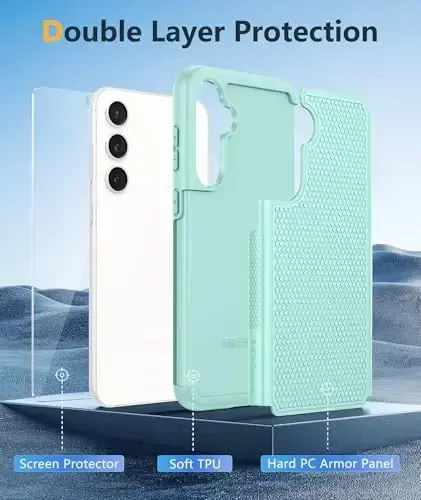 FNTCASE Samsung Galaxy S23-FE uchun g'ilof: Ikki qavatli himoya, og'ir yuk ko'taruvchi mobil telefon qopqog'i, mustahkam to'liq korpus, tushishdan himoya, harbiy darajadagi zarbga chidamli telefon g'ilofi (Yalpiz yashil) - 4