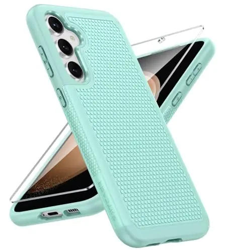 FNTCASE Samsung Galaxy S23-FE uchun g'ilof: Ikki qavatli himoya, og'ir yuk ko'taruvchi mobil telefon qopqog'i, mustahkam to'liq korpus, tushishdan himoya, harbiy darajadagi zarbga chidamli telefon g'ilofi (Yalpiz yashil) - 1