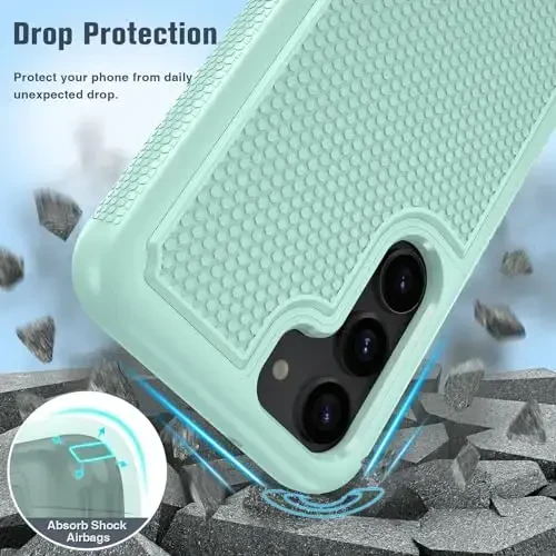 FNTCASE Samsung Galaxy S23 uchun g'ilof: Ikki qatlamli og'ir yuk mobil telefon himoya qopqog'i zarbaga chidamli, sirpanmaydigan teksturali - Harbiy tomchidan himoya tamponi - 2023, 6.1 dyuym yalpiz yashil - 4