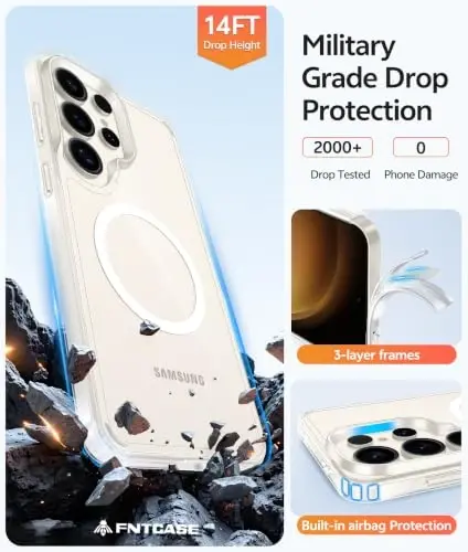 FNTCASE for Samsung Galaxy S23 Ultra Case, Compatible with Magsafe Clear | Anti Yellowing Magnetic Back, 14FT Military Grade Drop Protection, Shockproof Protective Phone Cover, Transparent - 6