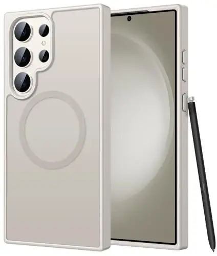 FNTCASE for Samsung Galaxy S23 Ultra Case: [Fit for Magsafe] Magnetic Translucent Matte Anti-Fingerprint Cell Phone Cover Military Grade Shockproof Protective Case 