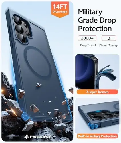 FNTCASE Samsung Galaxy S23 Ultra uchun g‘ilof: [Magsafe uchun mos] Magnitli yarim shaffof mat barmoq iziga qarshi uyali telefon qopqog‘i Harbiy darajadagi zarbaga chidamli himoya g‘ilofi - 5