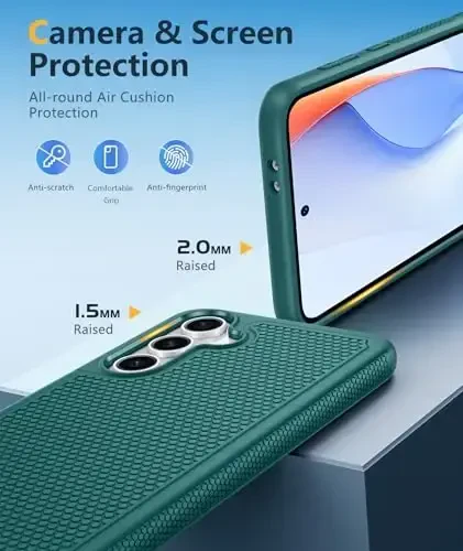 FNTCASE Samsung Galaxy S24-FE uchun g‘ilof: Ikki qatlamli himoya kuchli telefon qopqog‘i | Zarba o‘tkazmaydigan qo‘pol, sirpanmaydigan teksturali | Harbiy darajadagi tushishdan himoya Bumper Tough (Yashil) - 6