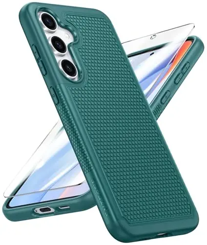FNTCASE Samsung Galaxy S24-FE uchun g‘ilof: Ikki qatlamli himoya kuchli telefon qopqog‘i | Zarba o‘tkazmaydigan qo‘pol, sirpanmaydigan teksturali | Harbiy darajadagi tushishdan himoya Bumper Tough (Yashil) 