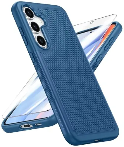 FNTCASE Samsung Galaxy S24-FE uchun g'ilof: Ikki qatlamli himoya kuchli telefon qopqog'i | Zarba o'tkazmaydigan qo'pol, sirpanmaydigan teksturali | Harbiy darajadagi tushishdan himoya tamponi (ko'k) - 1