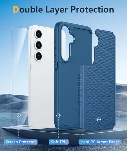 FNTCASE Samsung Galaxy S24-FE uchun g'ilof: Ikki qatlamli himoya kuchli telefon qopqog'i | Zarba o'tkazmaydigan qo'pol, sirpanmaydigan teksturali | Harbiy darajadagi tushishdan himoya tamponi (ko'k) - 3
