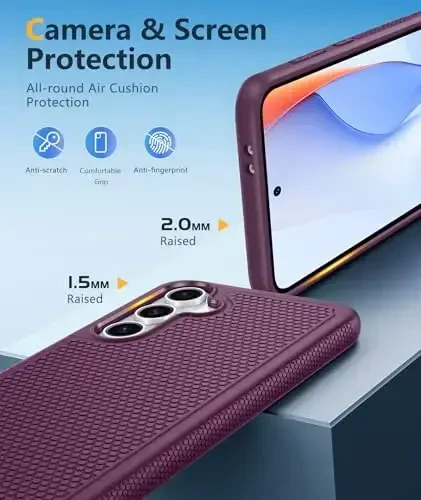 FNTCASE Samsung Galaxy S24-FE uchun g'ilof: Ikki qatlamli himoya kuchli telefon qopqog'i | Zarba o'tkazmaydigan, sirpanmaydigan teksturali | Harbiy darajadagi tushishdan himoya tamponi (Burgundi) - 6