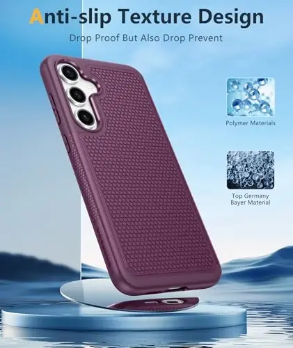 FNTCASE Samsung Galaxy S24-FE uchun g'ilof: Ikki qatlamli himoya kuchli telefon qopqog'i | Zarba o'tkazmaydigan, sirpanmaydigan teksturali | Harbiy darajadagi tushishdan himoya tamponi (Burgundi) - 5