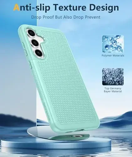 FNTCASE Samsung Galaxy S24-FE uchun g'ilof: Ikki qatlamli himoya, og'ir yukga bardoshli telefon qopqog'i | Zarba o'tkazmaydigan, sirpanmaydigan tuzilishga ega | Harbiy darajadagi tushishdan himoya qiluvchi bufer (yalpiz yashil) - 5