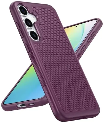FNTCASE Samsung Galaxy S24 uchun g‘ilof: Ikki qatlamli kuchli himoya qopqog‘i, zarbaga chidamli, sirpanmaydigan teksturali - Harbiy standartga mos tushishdan himoya, 2024, 6.2 dyuym, Burgundy - 1