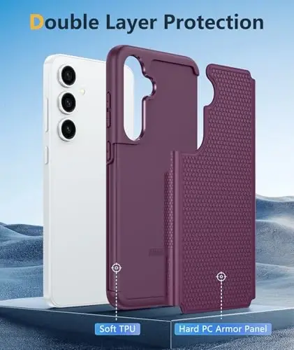 FNTCASE Samsung Galaxy S24 uchun g‘ilof: Ikki qatlamli kuchli himoya qopqog‘i, zarbaga chidamli, sirpanmaydigan teksturali - Harbiy standartga mos tushishdan himoya, 2024, 6.2 dyuym, Burgundy - 3