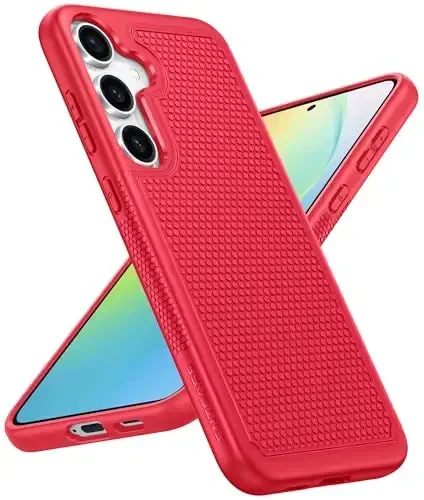 FNTCASE Samsung Galaxy S24 uchun g‘ilof: Ikki qatlamli yuqori sifatli mobil telefon himoya qopqog‘i zarbaga chidamli, sirpanmaydigan teksturali - Harbiycha tushishdan himoya bamperi - 2024, 6.2 dyuym Qizil 