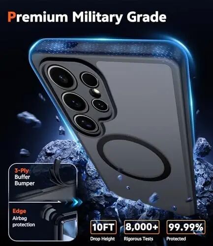 FNTCASE Samsung Galaxy S24-Ultra G‘ilofi: Ekran Himoyachisi va Linza Himoyasiga ega Mat Magnitli Shaffof Telefon G‘iloflari Magsafe Bilan Mos Mustahkam Himoya Telefon Qopqog‘i (C-Qora) - 6