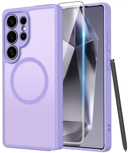 FNTCASE Samsung Galaxy S24 Ultra g'ilofi: [Magsafe uchun mos] [To'liq kamera himoyasi] [Ekran himoyachisi] bilan shaffof mat g'iloflar, Harbiy darajadagi zarbalarga chidamli himoya telefoni g'ilofi 