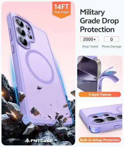 FNTCASE for Samsung Galaxy S24 Ultra Case, Compatible with Magsafe | Screen Protector, Full Camera Protection, Translucent Matte, 14FT Military Grade Drop Proof, Protective Phone Cover - 5
